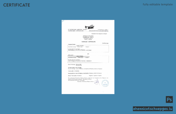 Beispiel einer Heiratsurkunde der Gemeinde Haskovo, Bulgarien